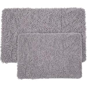 Lavish Home 2 Piece Memory Foam Shag Bath Mat – Grey
