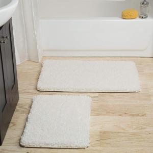 Lavish Home 2 Piece Memory Foam Shag Bath Mat – White, 32″x21″x1.25″