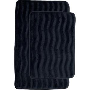 Lavish Home 2-Piece Memory Foam Bath Mat Set- Off-White(Black)