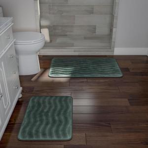 Lavish Home 2-Piece Memory Foam Bath Mat Set- Off-White(Green)