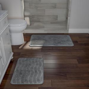 Lavish Home 2-Piece Memory Foam Bath Mat Set- Off-White(Platinum)