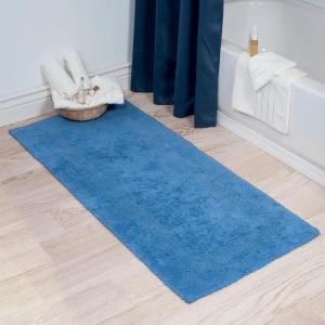 Lavish Home Reversible Long Bath Mat – 60×24-Inch Plush Cotton Bathroom Runner – Machine Washable Bath Mats for Bathroom, Kitchen, or Laundry Room (Blue)(Blue)