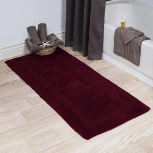 Lavish Home Reversible Long Bath Mat – 60×24-Inch Plush Cotton Bathroom Runner – Machine Washable Bath Mats for Bathroom, Kitchen, or Laundry Room (Blue)(Burgundy)