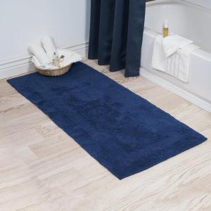 Lavish Home Reversible Long Bath Mat – 60×24-Inch Plush Cotton Bathroom Runner – Machine Washable Bath Mats for Bathroom, Kitchen, or Laundry Room (Blue)(Navy)