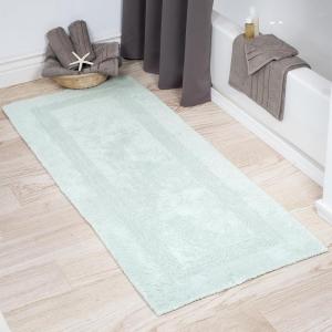 Lavish Home Reversible Long Bath Mat – 60×24-Inch Plush Cotton Bathroom Runner – Machine Washable Bath Mats for Bathroom, Kitchen, or Laundry Room (Blue)(Seafoam)