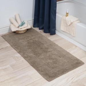 Lavish Home Reversible Long Bath Mat – 60×24-Inch Plush Cotton Bathroom Runner – Machine Washable Bath Mats for Bathroom, Kitchen, or Laundry Room (Blue)(Taupe)