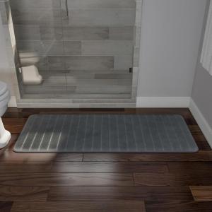 Oversized Bathroom Rug- Memory Foam Bath Mat in Gray Textured Stripes- Extra Long Non-Slip Absorbent Runner for Shower, Tub, or Kitchen by Lavish Home