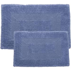 “Cotton Bath Mat Set- 2 Piece 100 Percent Cotton Mats- Reversible, Soft, Absorbent and Machine Washable Bathroom Rugs By Lavish Home (Blue) 35″”x22″”x0.5″””