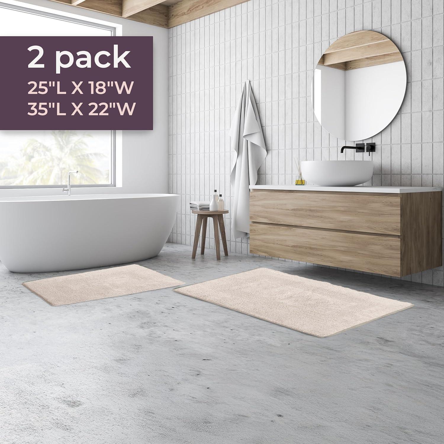 imageBathroom Rugs 2Piece Cotton Bathroom Mat Set Machine Washable Bath Mats for Washroom Kitchen or Laundry Room by Lavish Home Ivory
