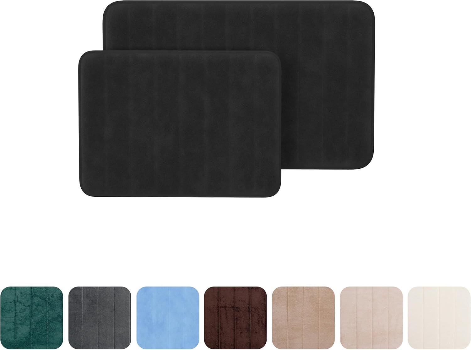 imageBathroom Rugs 2Piece Memory Foam Bath Mats with Microfiber Top NonSlip Absorbent Rugs for Shower Laundry or Kitchen by Lavish Home Black