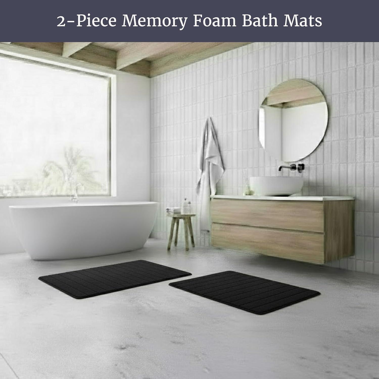 imageBathroom Rugs 2Piece Memory Foam Bath Mats with Microfiber Top NonSlip Absorbent Rugs for Shower Laundry or Kitchen by Lavish Home Black
