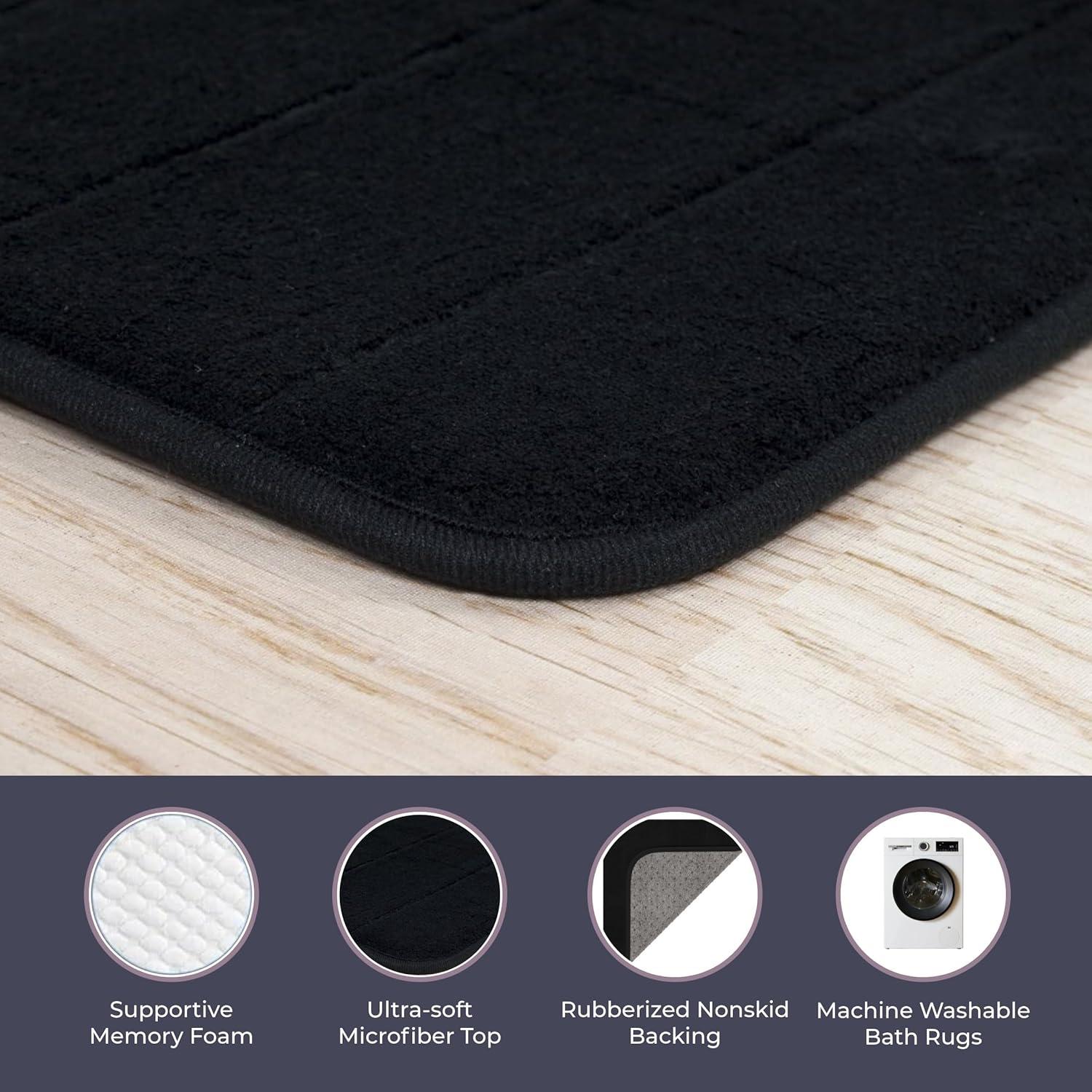 imageBathroom Rugs 2Piece Memory Foam Bath Mats with Microfiber Top NonSlip Absorbent Rugs for Shower Laundry or Kitchen by Lavish Home Black