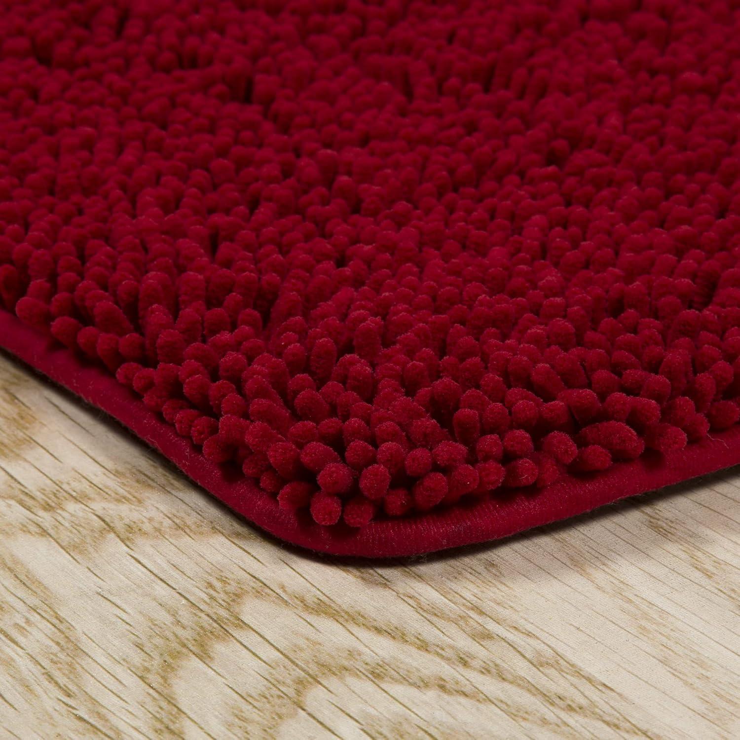 imageBathroom Rugs 2Piece Memory Foam Bathroom Set with Chenille Shag Top and NonSlip Base Machine Washable Bath Rugs by Lavish Home Burgundy