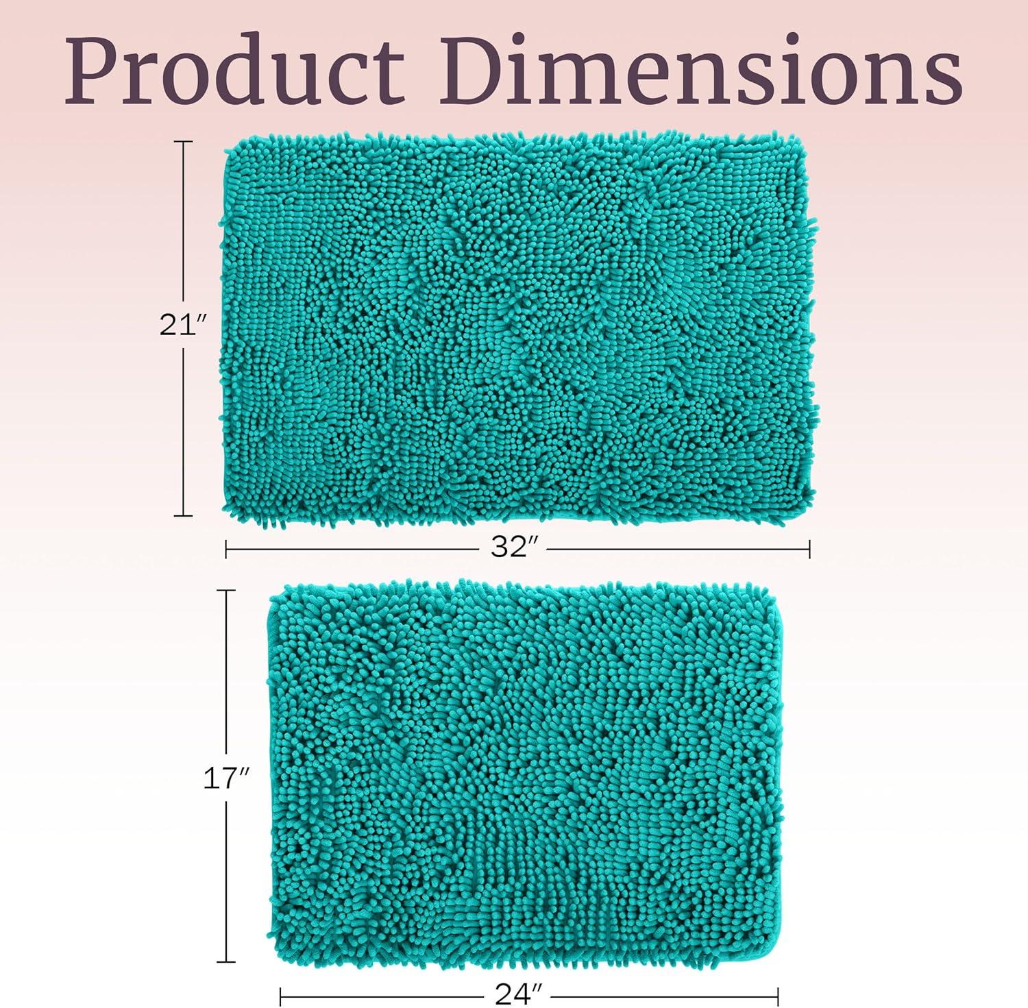 imageLavish Home 2 Piece Bathroom Rug Set 32x21 Inch and 24x17 Inch Memory Foam Bath Mats with Chenille Shag Top for Stylish Bathroom Decor Machine Washable Bath Rugs Set of 2 Seafoam Green