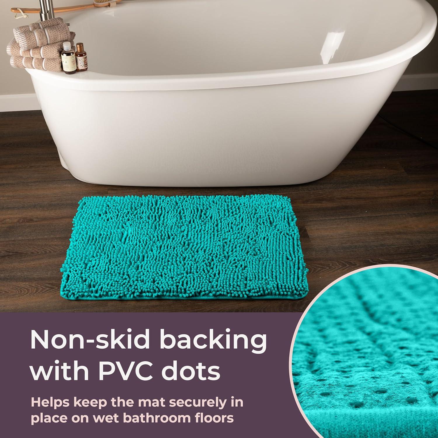 imageLavish Home 2 Piece Bathroom Rug Set 32x21 Inch and 24x17 Inch Memory Foam Bath Mats with Chenille Shag Top for Stylish Bathroom Decor Machine Washable Bath Rugs Set of 2 Seafoam Green