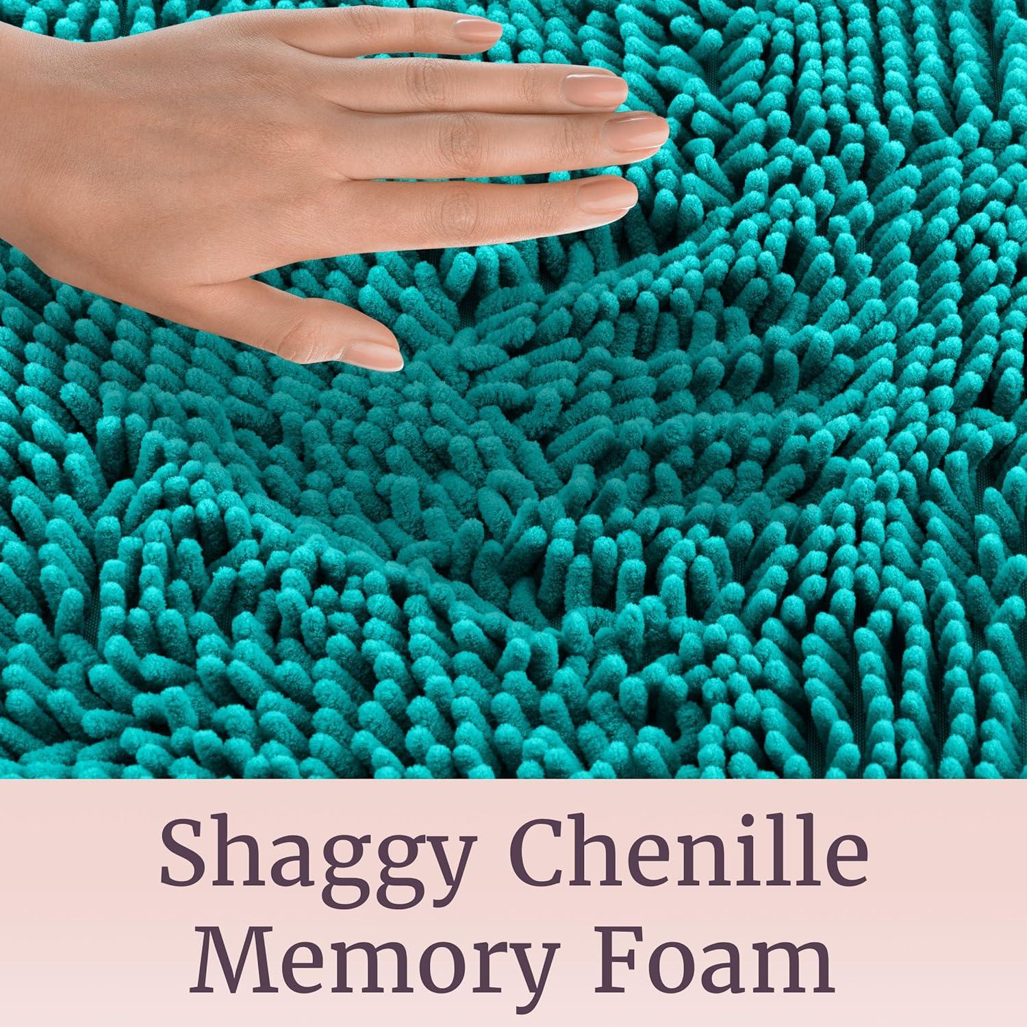 imageLavish Home 2 Piece Bathroom Rug Set 32x21 Inch and 24x17 Inch Memory Foam Bath Mats with Chenille Shag Top for Stylish Bathroom Decor Machine Washable Bath Rugs Set of 2 Seafoam Green