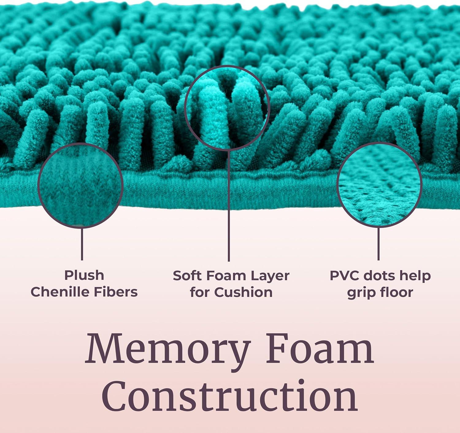 imageLavish Home 2 Piece Bathroom Rug Set 32x21 Inch and 24x17 Inch Memory Foam Bath Mats with Chenille Shag Top for Stylish Bathroom Decor Machine Washable Bath Rugs Set of 2 Seafoam Green