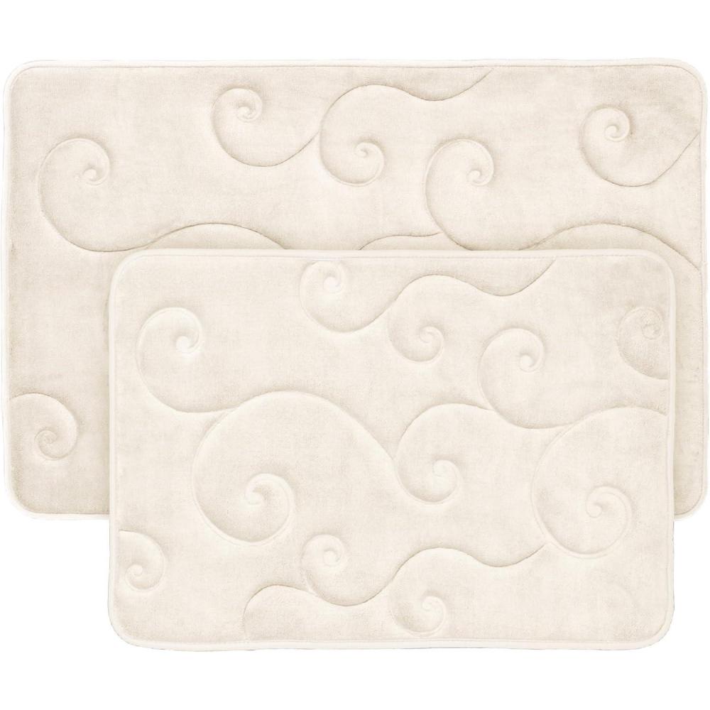 imageBathroom Rug Set of 2 Memory Foam Bath Mats with Embossed Coral Fleece Top NonSlip Absorbent Rugs for Shower or Laundry by Lavish Home Ivory