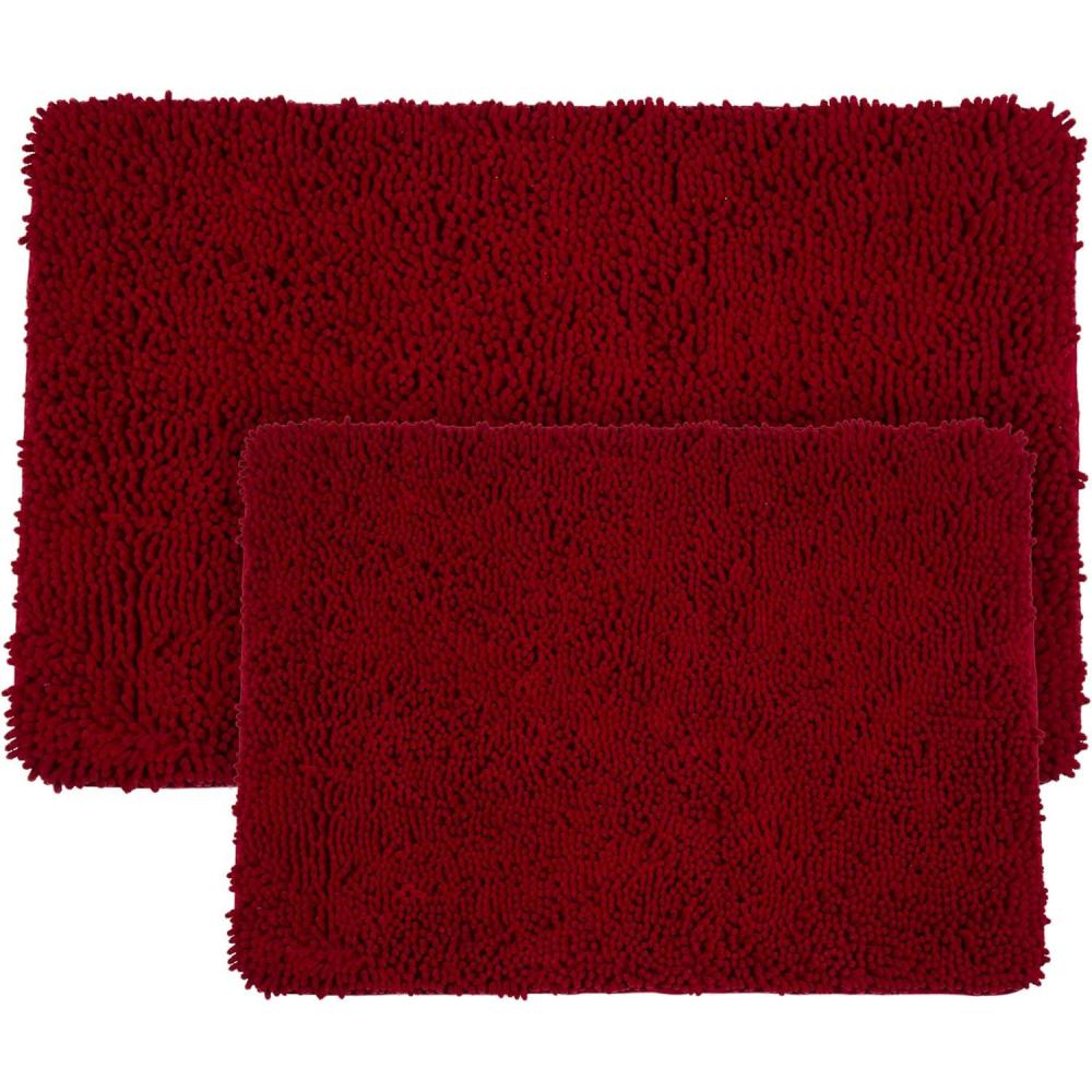 imageBathroom Rugs 2Piece Memory Foam Bathroom Set with Chenille Shag Top and NonSlip Base Machine Washable Bath Rugs by Lavish Home Burgundy