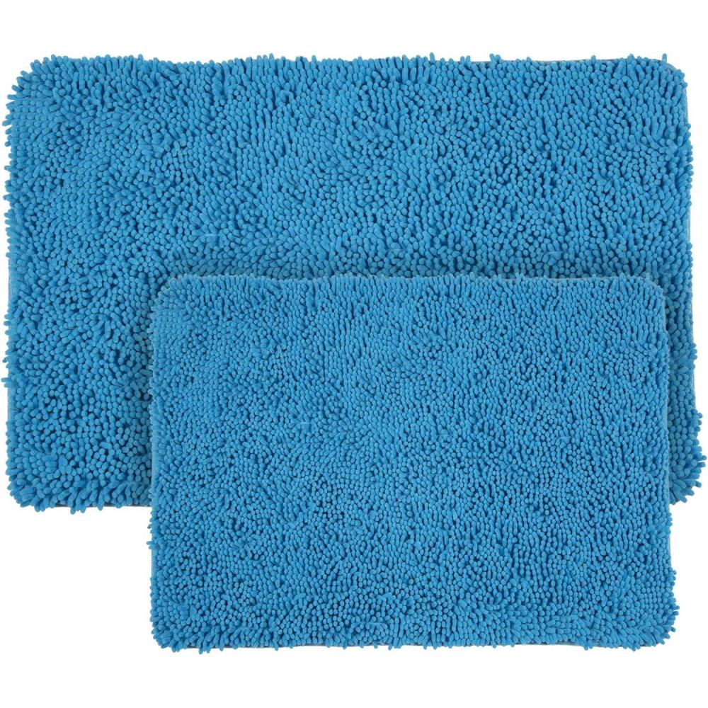 imageLavish Home 2 Piece Memory Foam Shag Bath Mat Blue