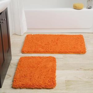 2 Piece Bathroom Rug Set – 32×21 Inch and 24×17 Inch Memory Foam Bath Mats with Chenille Shag Top for Stylish Bathroom Decor – Machine Washable Bath Rugs Set of 2 by Lavish Home (Orange)