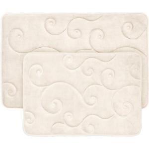 Bathroom Rug Set of 2 – Memory Foam Bath Mats with Embossed Coral Fleece Top – Non-Slip Absorbent Rugs for Shower or Laundry by Lavish Home (Ivory)