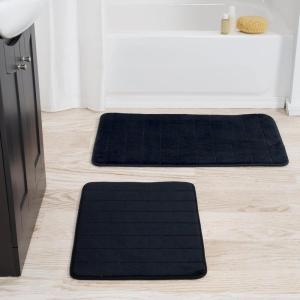 Bathroom Rugs – 2-Piece Memory Foam Bath Mats with Microfiber Top – Non-Slip Absorbent Rugs for Shower, Laundry, or Kitchen by Lavish Home (Black)