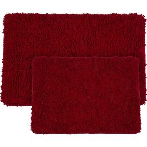 Bathroom Rugs – 2-Piece Memory Foam Bathroom Set with Chenille Shag Top and Non-Slip Base – Machine Washable Bath Rugs by Lavish Home (Burgundy)