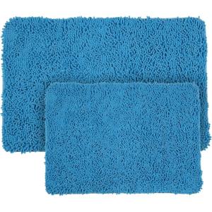Lavish Home 2 Piece Memory Foam Shag Bath Mat – Blue