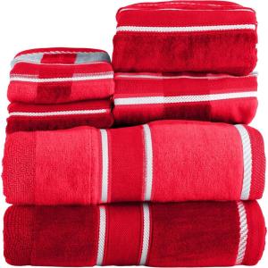 Lavish Home 6 Piece Bathroom Towels Set – 525 GSM 100% Cotton Bathroom Accessories – 2 Bath Sheets, 2 Hand Cloths , and 2 Wash Cloths – Soft Towel Set for Shower, Gym, Dorm, and Spa (Beige)(Red)