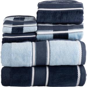 Lavish Home 6 Piece Bathroom Towels Set – 525 GSM 100% Cotton Bathroom Accessories – 2 Bath Sheets, 2 Hand Cloths , and 2 Wash Cloths – Soft Towel Set for Shower, Gym, Dorm, and Spa (Beige)(Navy)