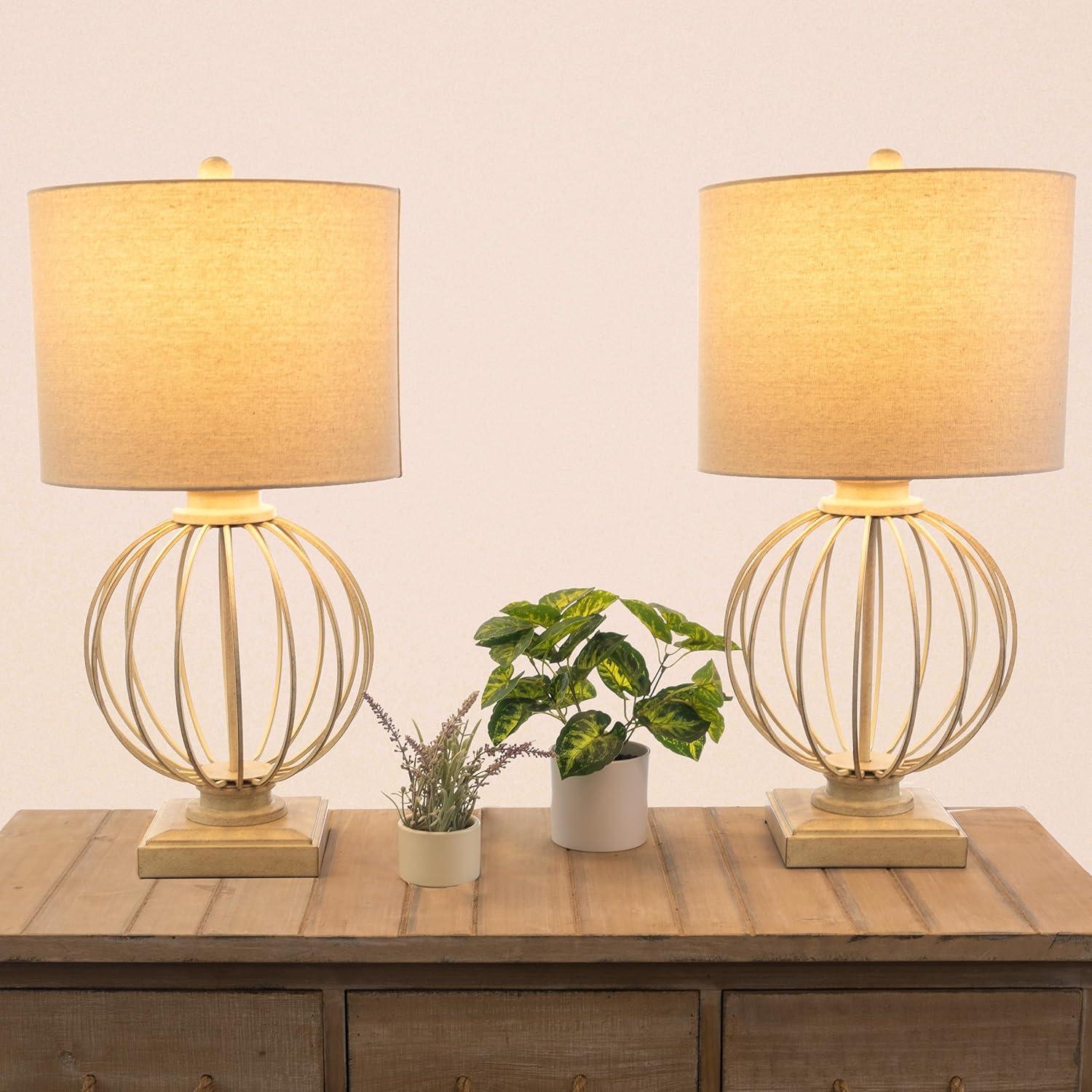 imageLavish Home Set of 2 Table Lamps Modern Lamps with USB Charging Ports and LED Bulbs for Living Room Office or Bedroom Decor Sand