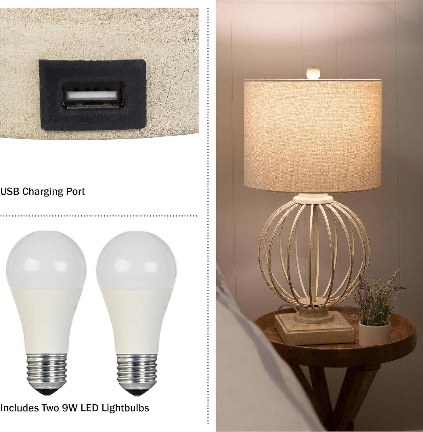 imageLavish Home Set of 2 Table Lamps Modern Lamps with USB Charging Ports and LED Bulbs for Living Room Office or Bedroom Decor Sand