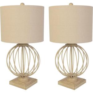 Lavish Home Set of 2 Table Lamps – Modern Lamps with USB Charging Ports and LED Bulbs – for Living Room, Office, or Bedroom Decor (Sand)