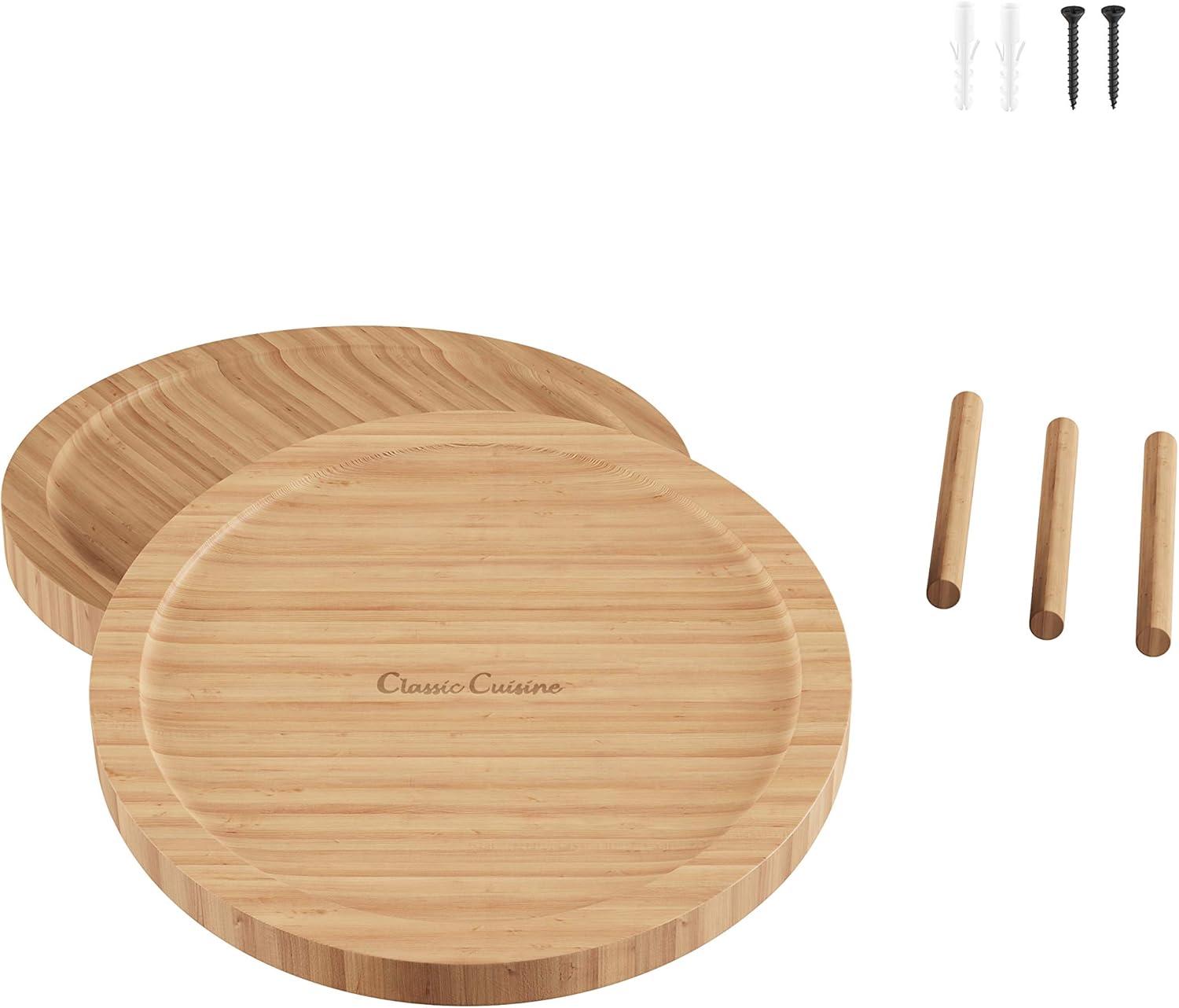 imageClassic Cuisine Lazy Susan AllNatural Bamboo Round Two Tier Turntable Kitchen Pantry and Vanity Organizer and Display with 10 Inch Diameter