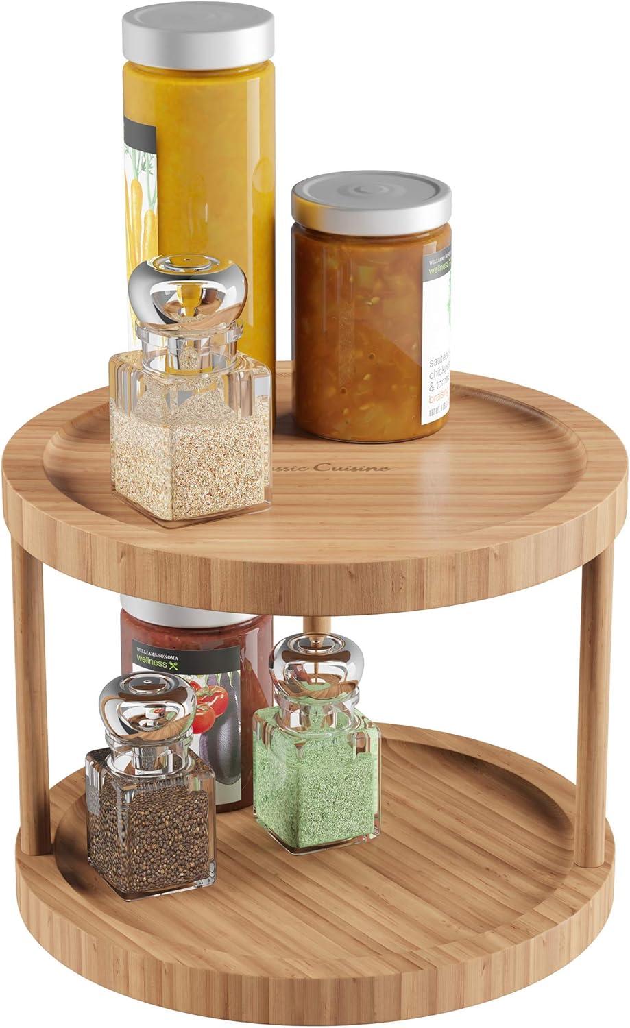 imageClassic Cuisine Lazy Susan AllNatural Bamboo Round Two Tier Turntable Kitchen Pantry and Vanity Organizer and Display with 10 Inch Diameter