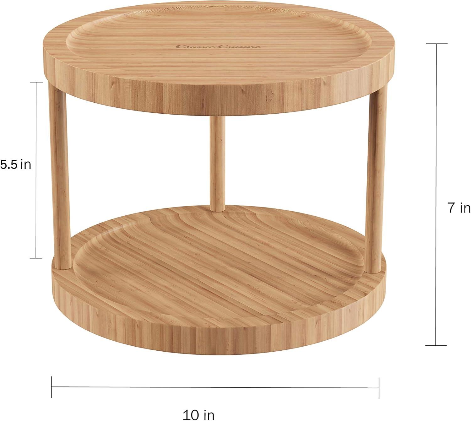 imageClassic Cuisine Lazy Susan AllNatural Bamboo Round Two Tier Turntable Kitchen Pantry and Vanity Organizer and Display with 10 Inch Diameter