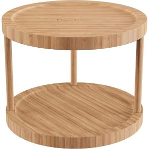 Classic Cuisine Lazy Susan – All-Natural Bamboo Round Two Tier Turntable Kitchen, Pantry and Vanity Organizer and Display with 10 Inch Diameter