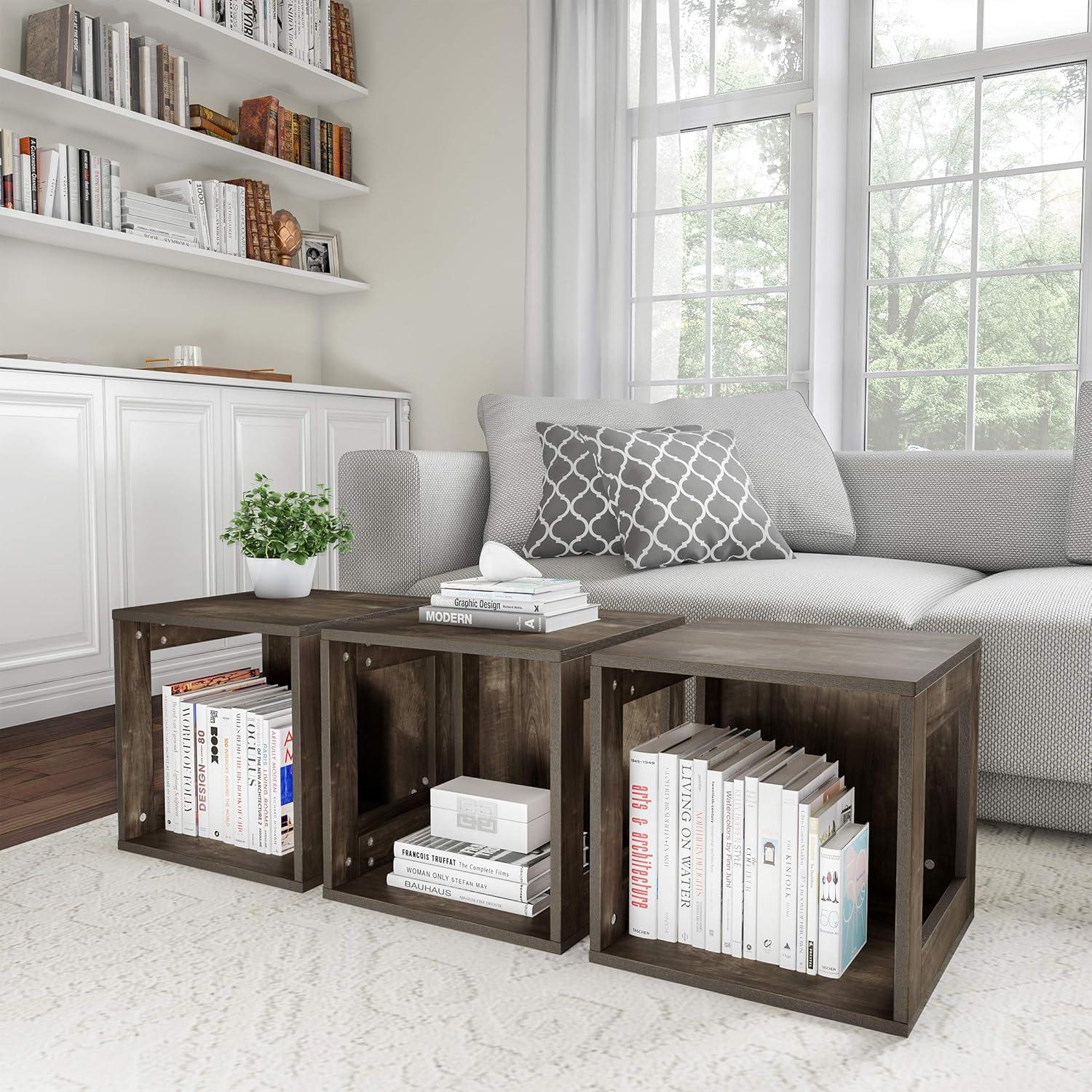 imageLavish Home Stackable Cube End Table Contemporary Minimalist Modular Accent Piece with Open Sides for Bedroom Living Room or Office GrayGrey