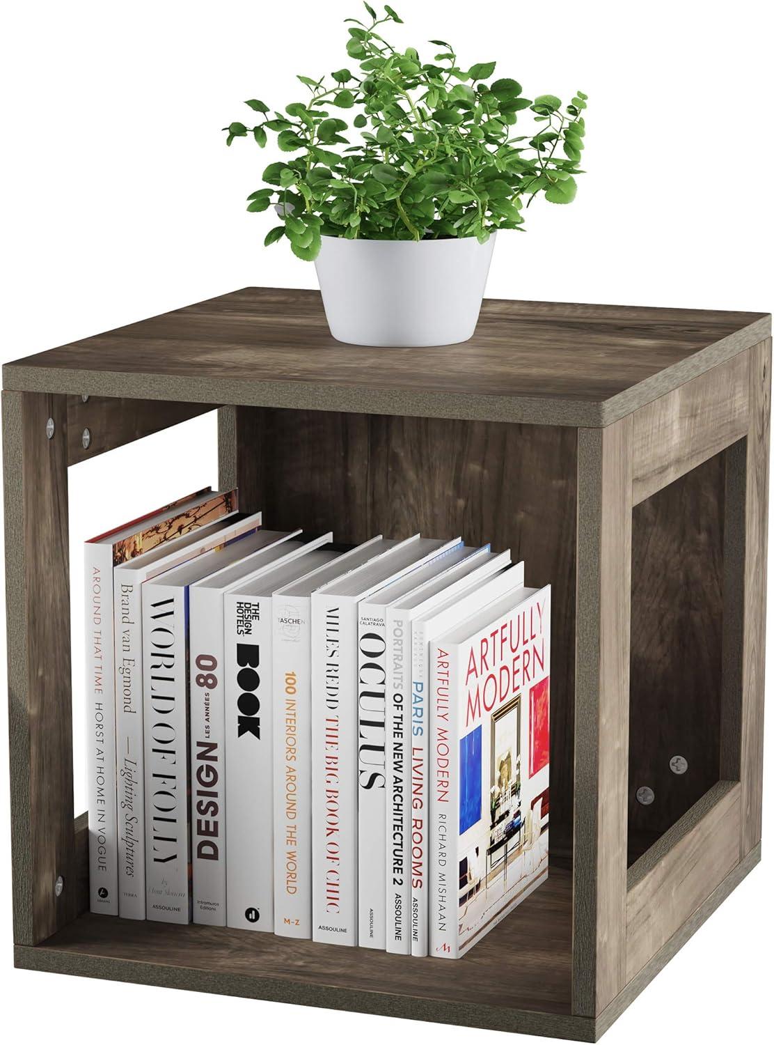 imageLavish Home Stackable Cube End Table Contemporary Minimalist Modular Accent Piece with Open Sides for Bedroom Living Room or Office GrayGrey