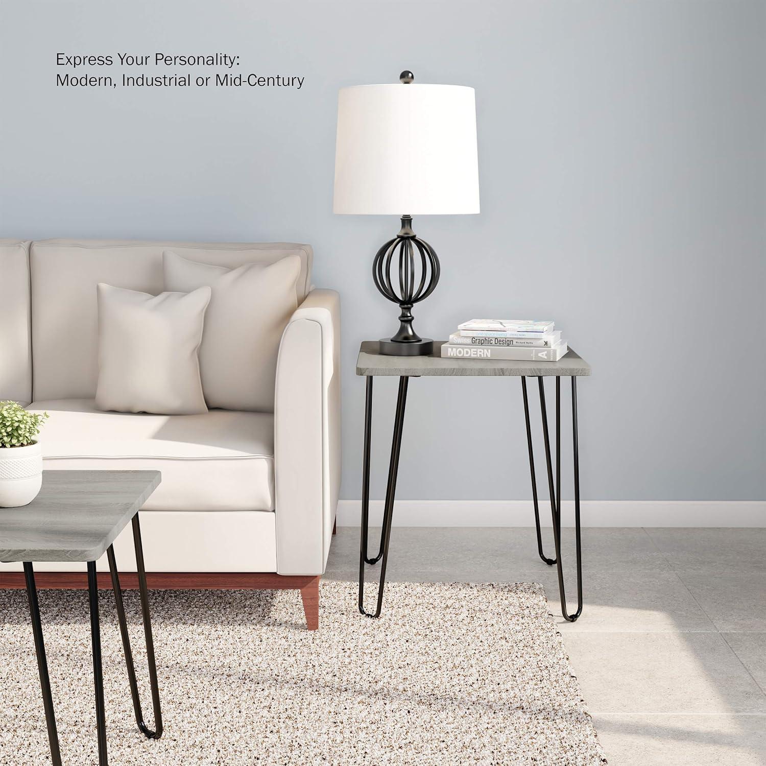 imageModern End Table with Hairpin Legs IndustrialStyle Woodgrain Finish and Steel Accent Furniture for Living Room Bedroom or Office by Lavish HomeIndustrial