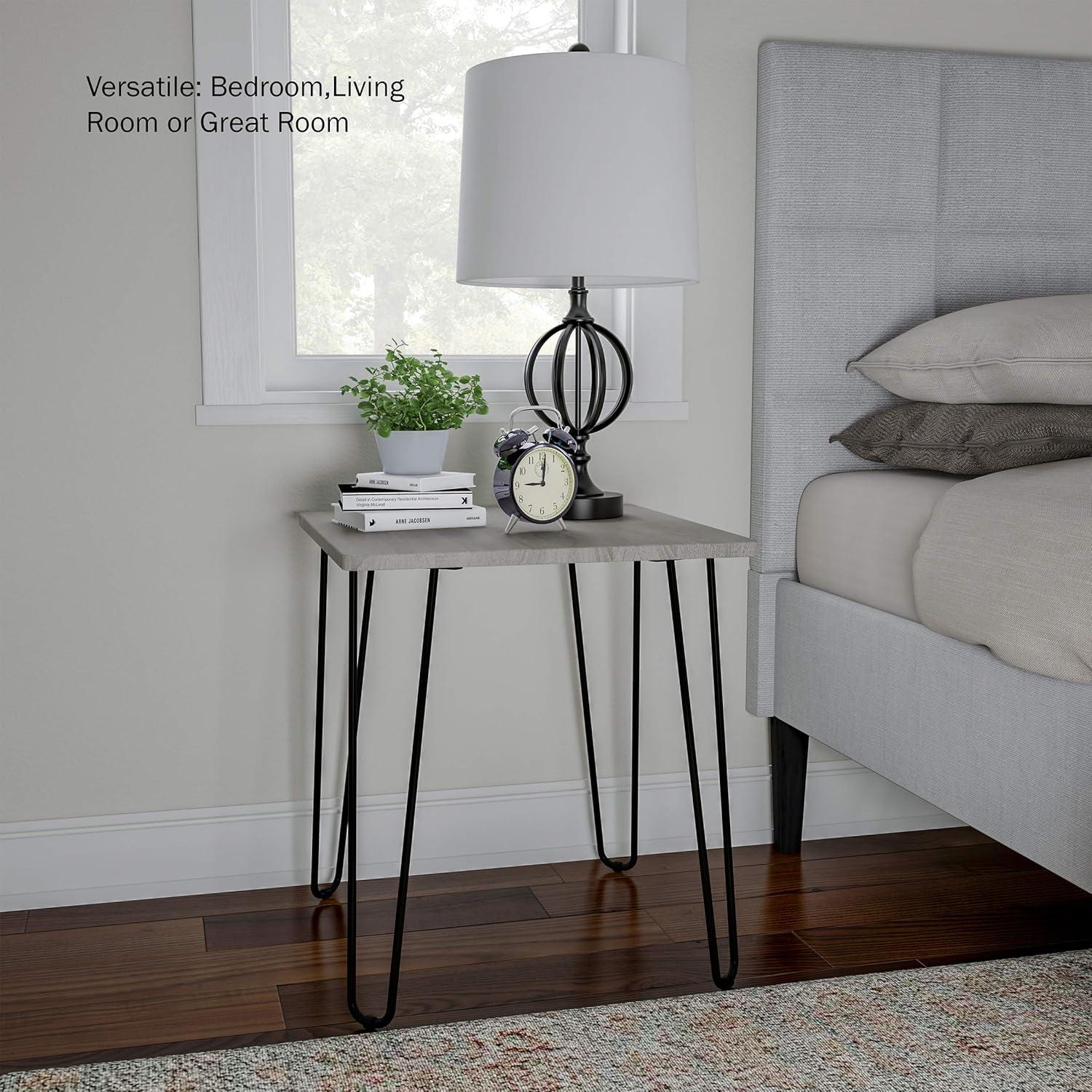 imageModern End Table with Hairpin Legs IndustrialStyle Woodgrain Finish and Steel Accent Furniture for Living Room Bedroom or Office by Lavish HomeIndustrial