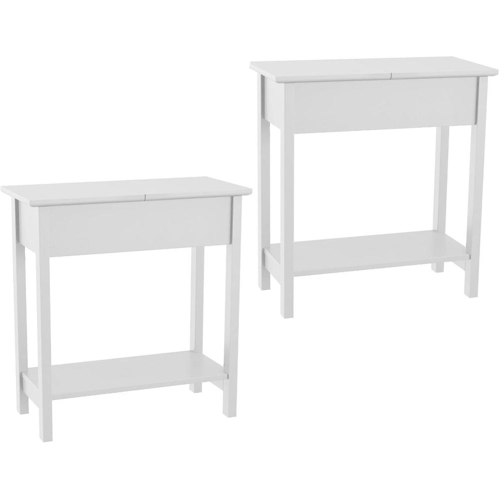 imageFlipTop End Table Slim Side Console with Hidden Hinged Storage Compartment and Lower Shelf For Living Room or Hallway Use by Lavish Home WhiteWhite