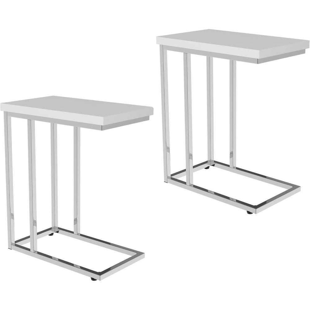 imageLavish Home Sofa Side Table Set of 2  Modern C Shaped End Tables  Laptop Trays or Compact Bedside Nightstands  Space Saving Furniture WhiteSet of 2