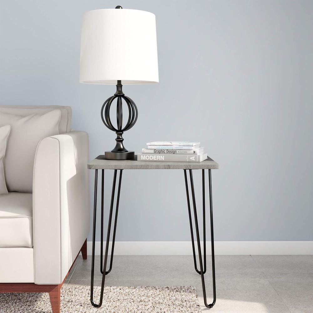 imageModern End Table with Hairpin Legs IndustrialStyle Woodgrain Finish and Steel Accent Furniture for Living Room Bedroom or Office by Lavish HomeIndustrial
