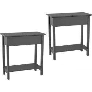 Flip-Top End Table – Slim Side Console with Hidden Hinged Storage Compartment and Lower Shelf – For Living Room or Hallway Use by Lavish Home (White)(Grey)
