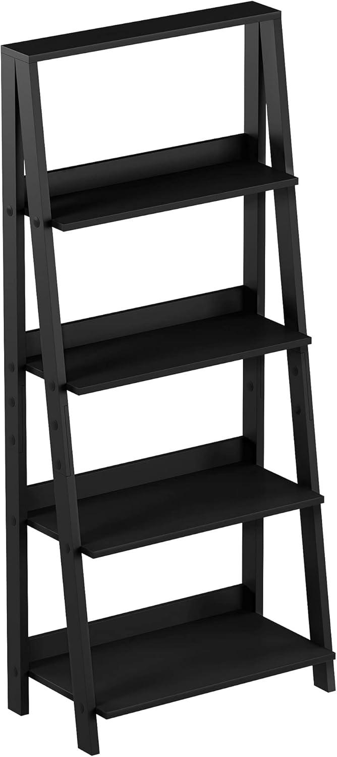 image4Tier Ladder Bookshelf Freestanding Shelved Bookcase with Leaning Look for Living Room Bathroom and Kitchen Storage by Lavish Home Black