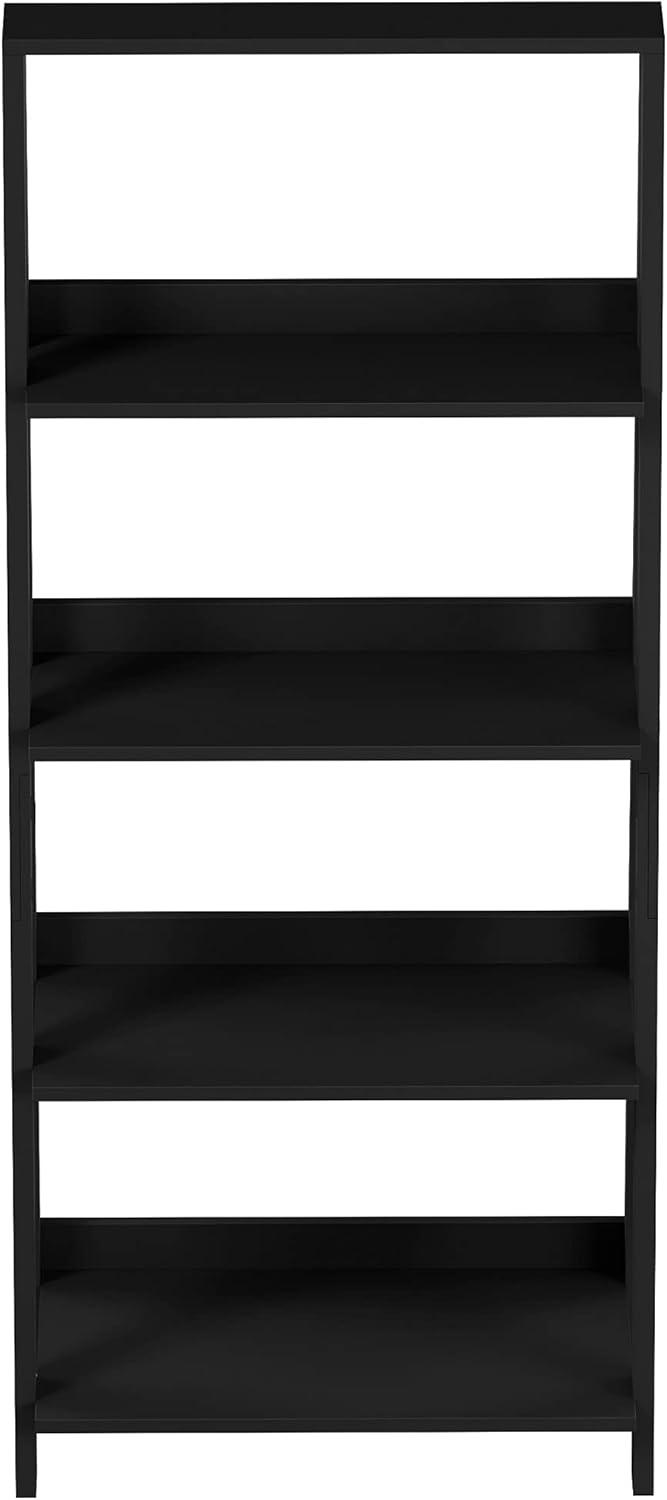 image4Tier Ladder Bookshelf Freestanding Shelved Bookcase with Leaning Look for Living Room Bathroom and Kitchen Storage by Lavish Home Black