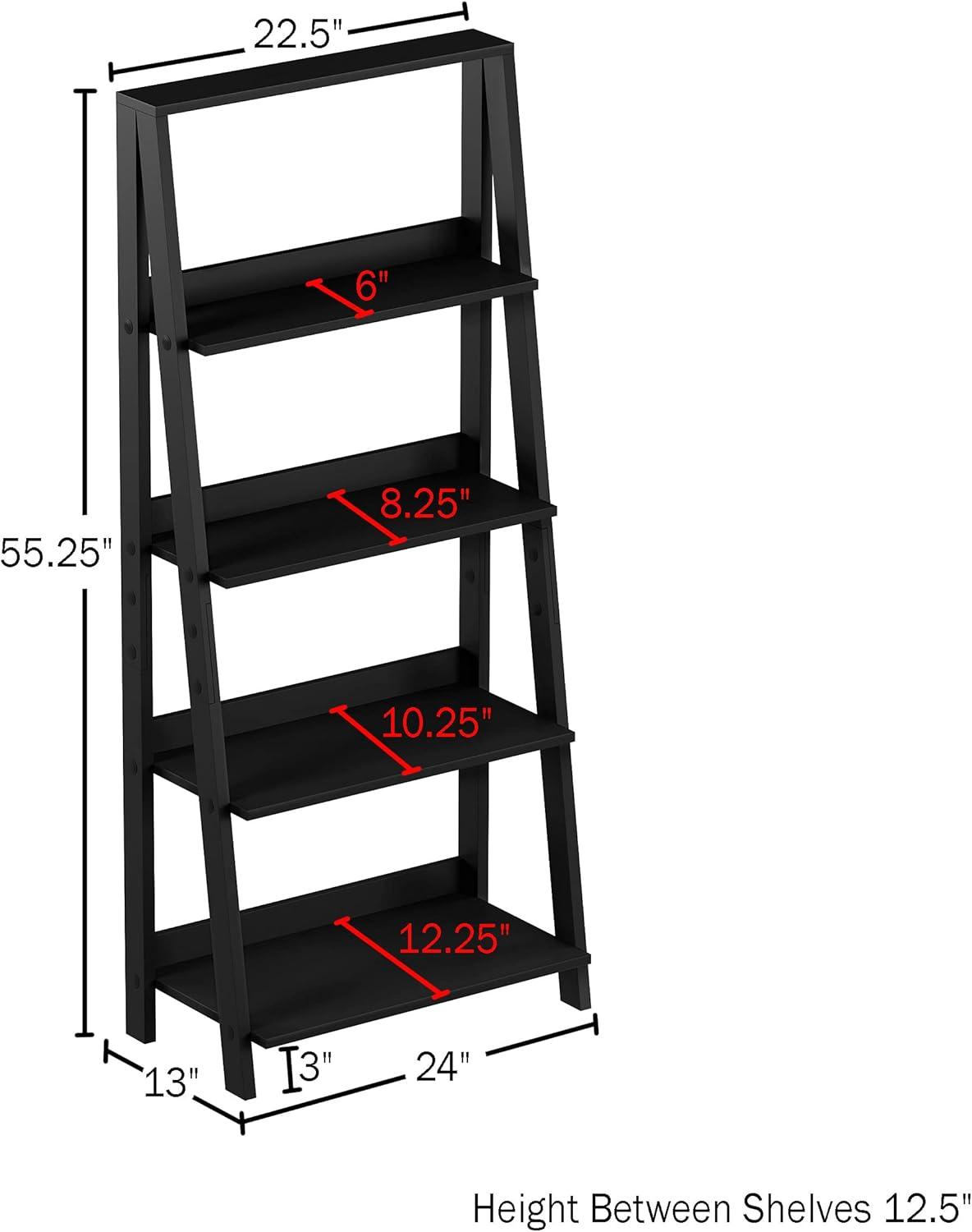 image4Tier Ladder Bookshelf Freestanding Shelved Bookcase with Leaning Look for Living Room Bathroom and Kitchen Storage by Lavish Home Black