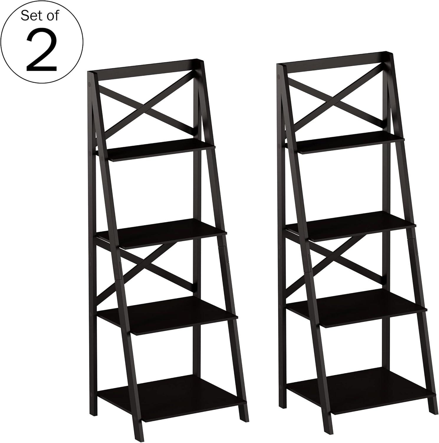imageLavish Home 4Tier Ladder Bookshelf Set Set of 2 Free Standing Wooden Living Room Shelves Decorative Bookcases for Home and Office Black